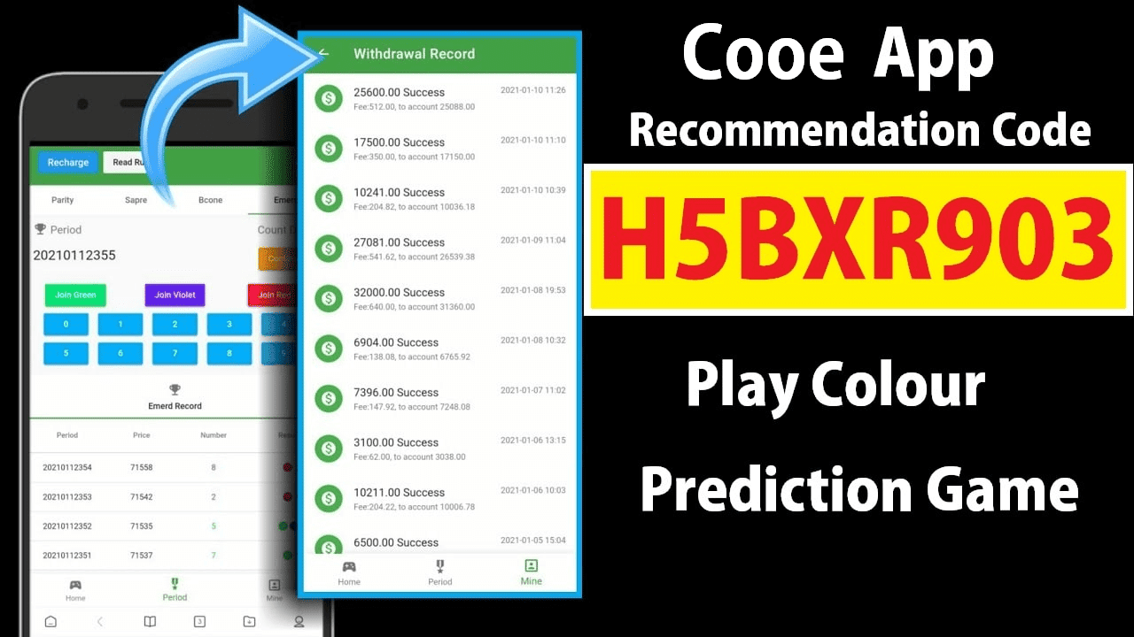 Cooe Recommendation Code H5BXR903 Play Colour Prediction Game